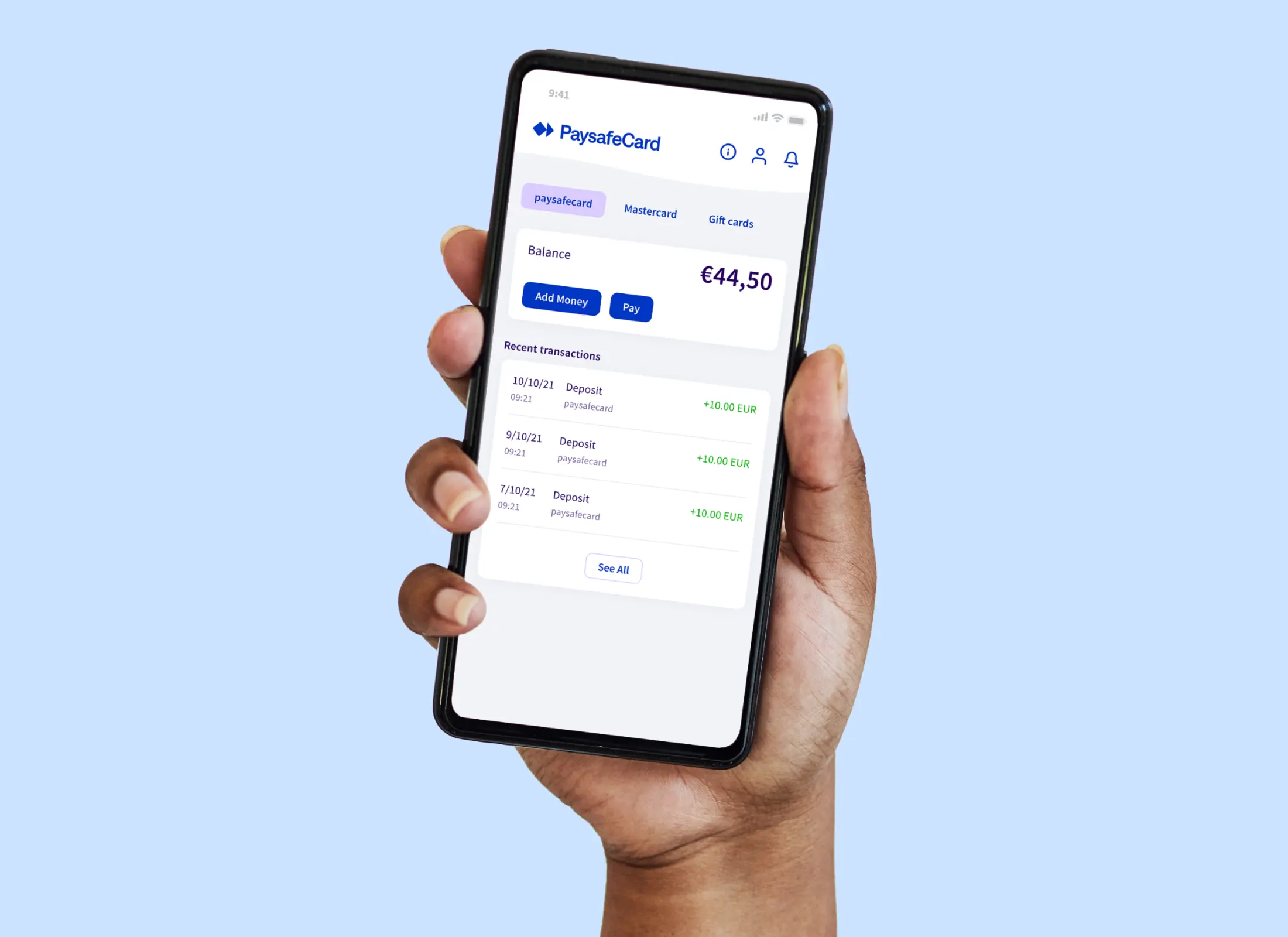 Voorbeeld van PaysafeCard-app